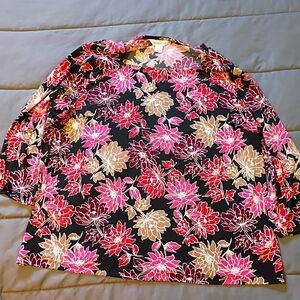 Liz Claiborne Floral Blouse in Black with Pink and Tan